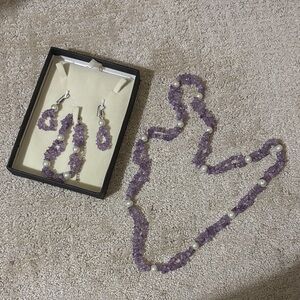Amethyst Chip & Fresh Water Pearl Necklace Set